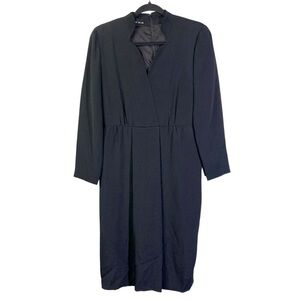 AKIRA Dress 8 Vintage Union Made 100% Silk Scallop V Neckline Midi Hidden Zipper